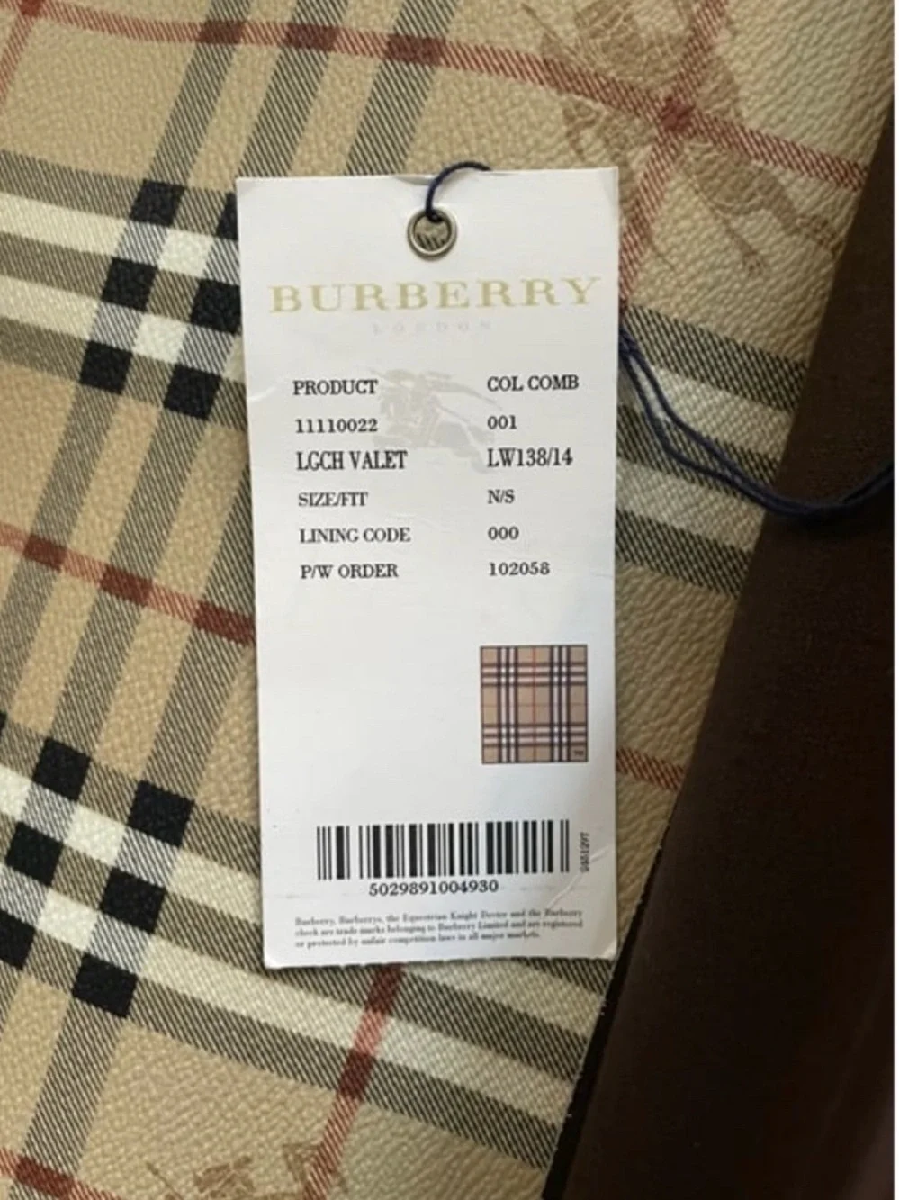 Burberry Beige Tan Check Travel Bag with Brown Leather Trim